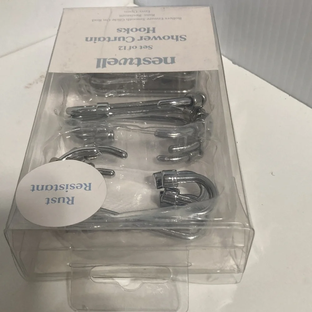 NESTWELL Silver Shower Curtain Hooks with Rollers Full Closure Set of 12